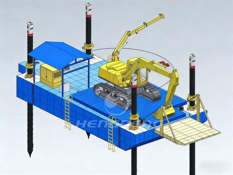 Excavator Transportation Carrier 60ton HP-PT350  With Two Propeller for Backhoe Sand and Mud Dredging in Lakes, River and Channels Projects 